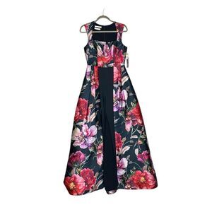 Kay Unger Navy Blue Floral Formal Walk Through Jumpsuit Gown| Size 6